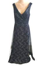 Dessy Collection Vivian Dress 8 Blue Silver Floral Gown Vtg Y2K Wedding Event