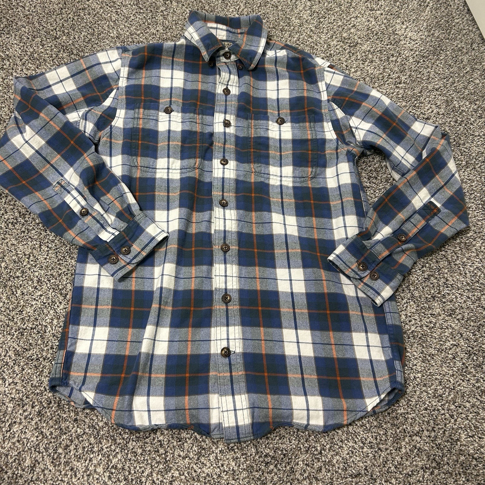 Duluth Trading Shirt Mens Medium Brown Plaid Tall Flannel Long Sleeve Button Up