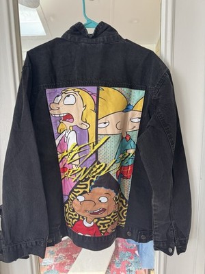 Nickelodeon Retro Hey Arnold Black Denim Jacket XL 100% Cotton 