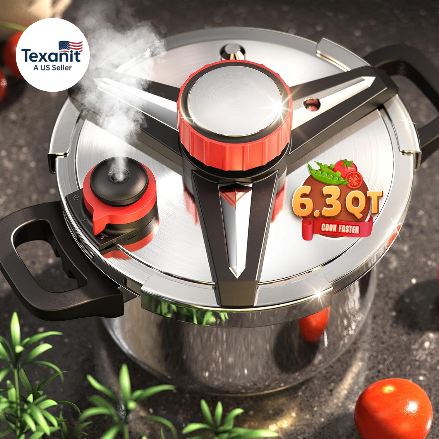 6.3qt, [save 70% Cooking Time] Stainless Steel Pressure Canner W