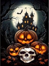 5D Halloween Diamond Painting Kits for Adults, Horror Castle Diamond Art Dots Pa