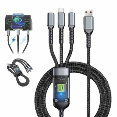 Transparent Luminous 3-in-1 Super Fast Charging Cable, USB Cable Fast Charging