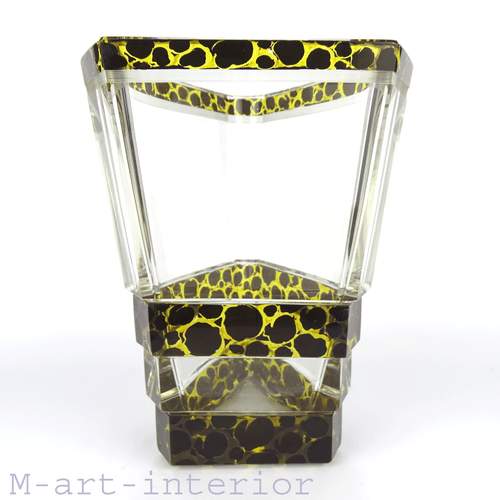 Art Deco Leopard Kristall Glas Vase,Geometric Czech Glass by Karl Palda ca 1930s