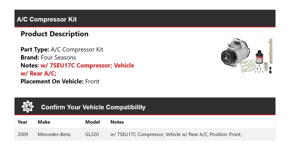 Kit de compressor dianteiro 4 estações Mercedes-Benz GL320 A/C para 2009 - Imagem 2 de 4