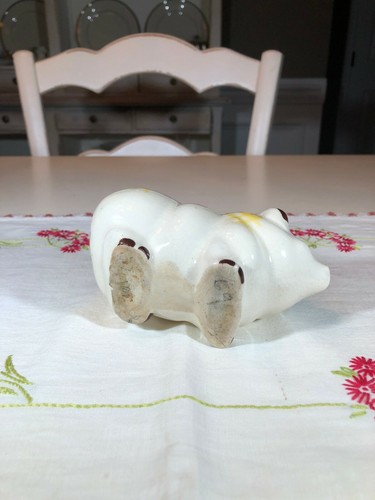 Vintage Pig Creamer, American Pottery White with Brown and Yellow Accents - Picture 6 of 8