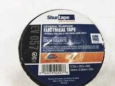 LOT OF 10 - Shurtape 104808 EV 057 UL Listed Electrical Tape, Black 3/4in x 66ft