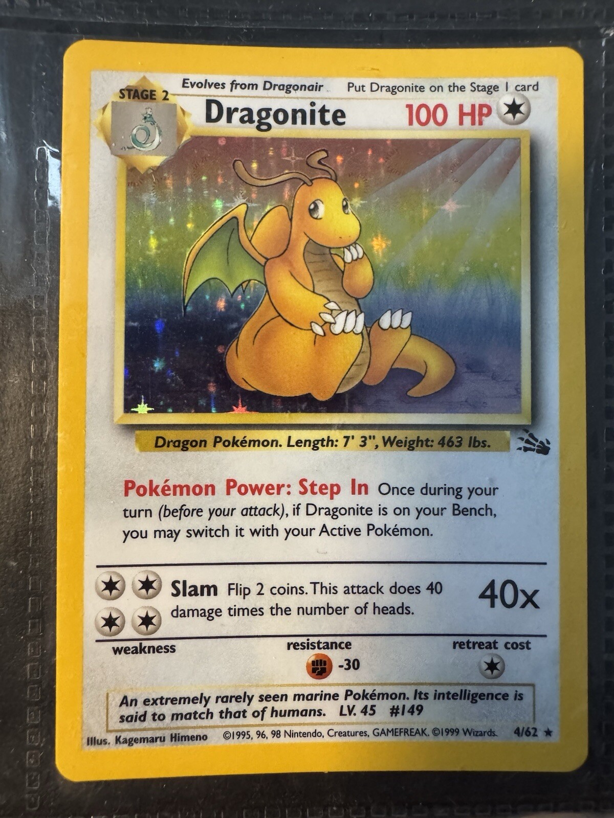 Dragonite Holo - Pokemon 1999 Fossil #4 EX-MT