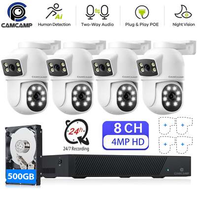 CAMCAMP 8CH 4MP POE Security Camera System With Dual Lens 4pcs Wired PoE Cameras