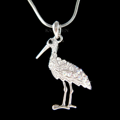 Heron Egret Bird Nature Lover made with Swarovski Crystal Charm