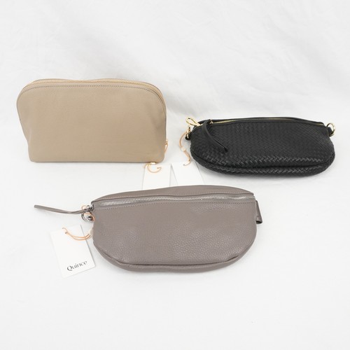 Quince Women's Leather Makeup Case, Belt Bag, and Crossbody Bags Lot of 3