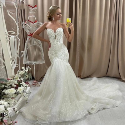 strapless glitter wedding dress Shiny Glitter Strapless Wedding Dresses A Line Sweetheart Elegant Long   Demodresses