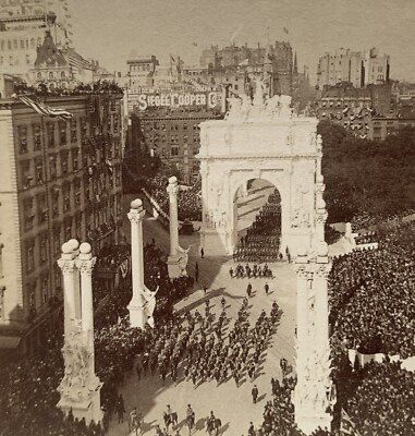Stereo Karte Stereoview Deway Land Parade New York USA Kilburn Albumine
