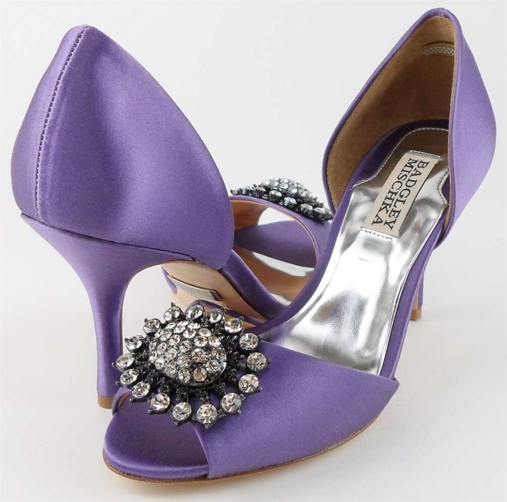 Badgley Mischka Lacie Lilly Satin Designer Evening Wedding Jeweled Pumps