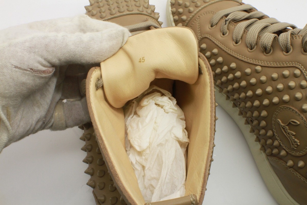 🔥 Christian Louboutin Beige Leather Louis Spike High Top Sneakers