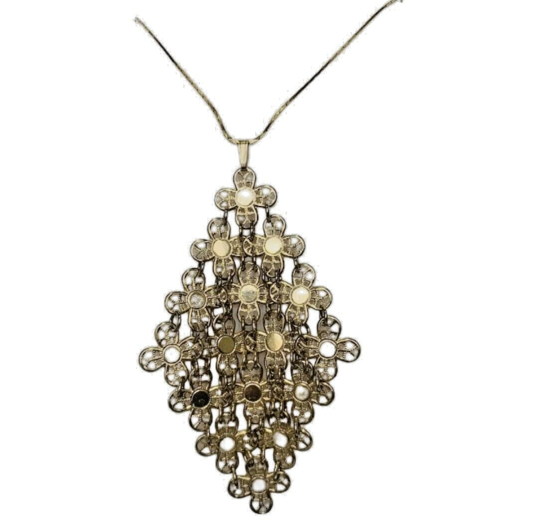 VTG Gold Plated Chain Pendant Necklace 24”  Diamo… - image 7