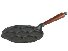 Skeppshult Cast Iron Pancake Pan Wooden Handle Holds 7 Small Pancakes