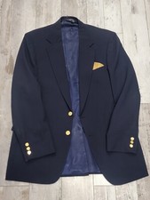 42L Men's Vintage John Alexander Gold Button Blazer 100 Wool Navy Sport Coat