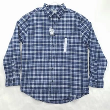 NWOT Croft & Barrow Shirt Mens Large Blue White Plaid Flannel Cotton Button-Down