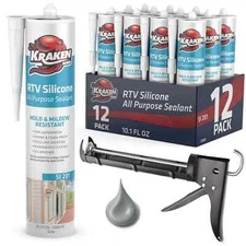 Kraken Bond RTV Silicone + Caulking Gun - 1 Set 10.1oz 12 Pack - Gray