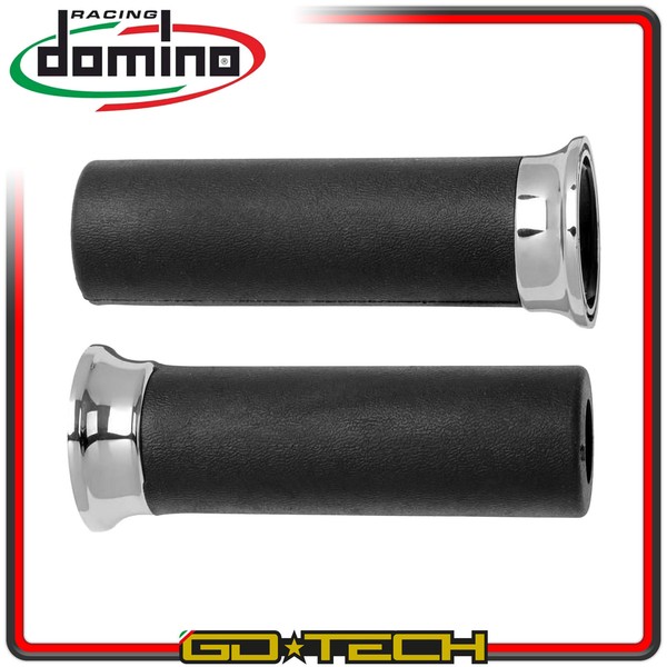 Handgriffe Domino Custom Motorrad Vintage Schwarz Mit Flansch Chrom Uni Gebohrt-image