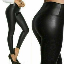 PU-Leder Leggins Yoga Optik Leggings Fitness Glanz Schlank Wet-Look Hosen TK
