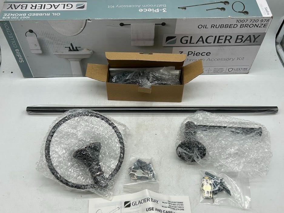 Sadira 3-Piece Chrome Bathroom Hardware Set with Towel Bar Towel Ring and Toilet Paper Holder  