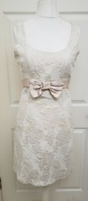 George Jacquard Cream Golden Metalic Rose Floral Dress Bow Detail Size 12
