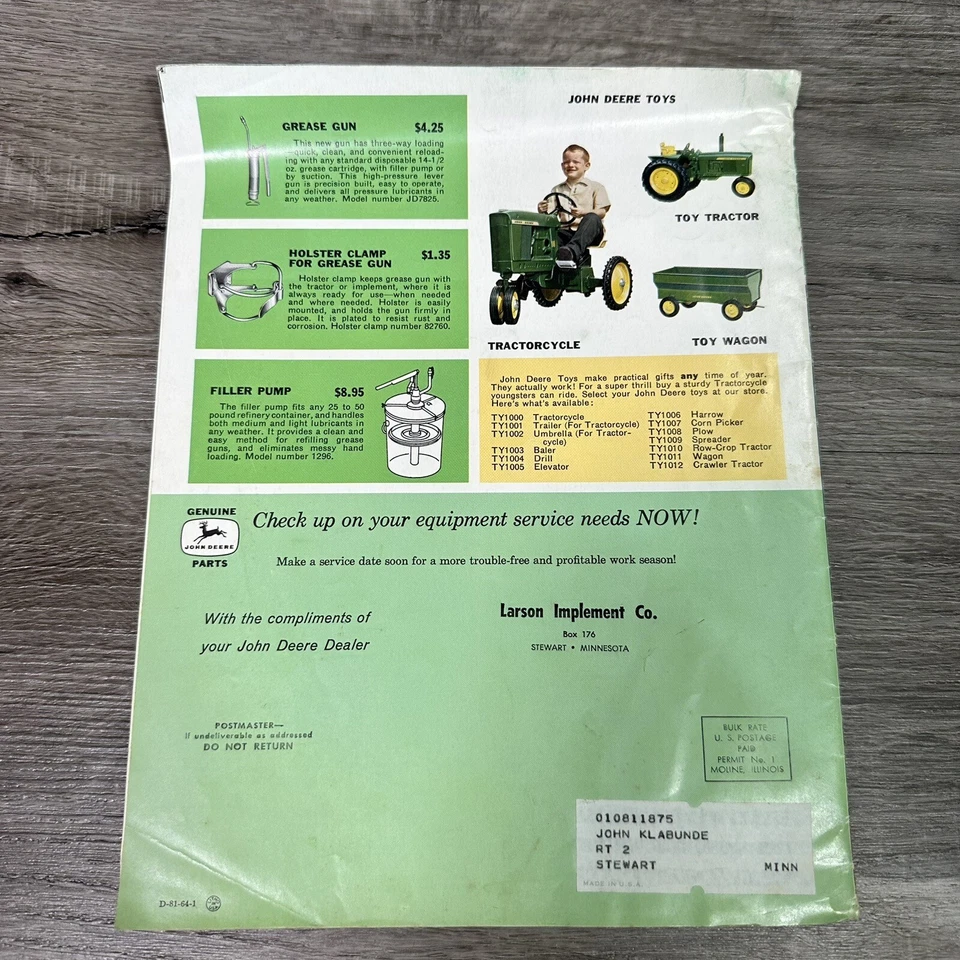 Vintage 1964 John Deere Tractors Genuine Parts Sales Catelog Brochure See Pics - Image 2 of 4