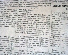 Pitcher BABE RUTH 1st Career Grand Slam BOSTON RED SOX Baseball 1919 Newspaper  