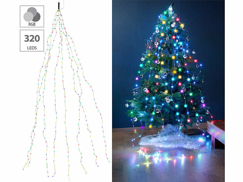 Guirlande lumineuse cascade 320 LED multicolore Lunar pour décoration de fête extérieure