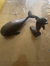 Ironwood Whale And Dolphin Hand Carved In Great Condition