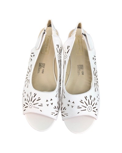 Beacon Comfort-Well Shoes 10 M Peep Toe Slingback Cut Out Sandal White Dress New - Picture 3 of 9