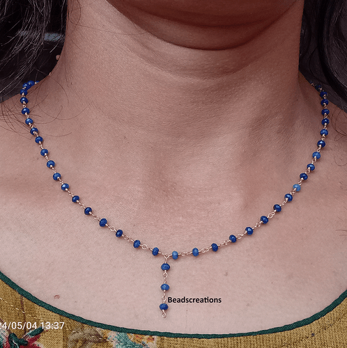 3-4 mm Natürlicher Blauer Lapislazuli Vergoldet Rosenkranz Perlen Kette Edelstein Halskette - Bild 2 von 4