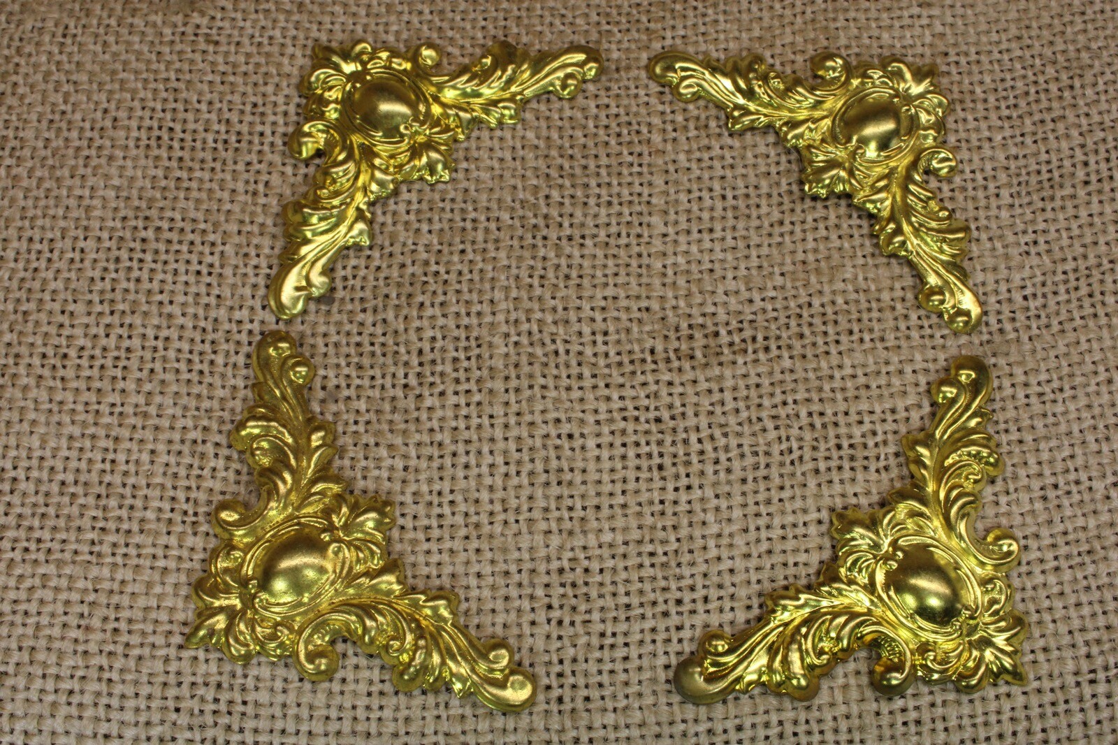 4 old decorative Brass Corners Picture Frame Clock 2 3/8” Appliques