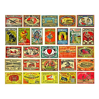 Vintage Label Art, Safety Matchbox Label REPRODUCTION Stickers, 1 Collage Sheet