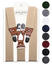 Men Plain Suspenders for Trouser, Thick 35mm Y Shape Wide Leather Braces