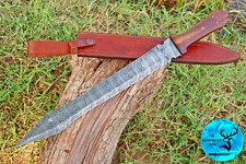 HANDMADE FORGED DAMASCUS STEEL DOUBLE EDGE FIXED BLADE DAGGER SWORD+SHEATH- 1652