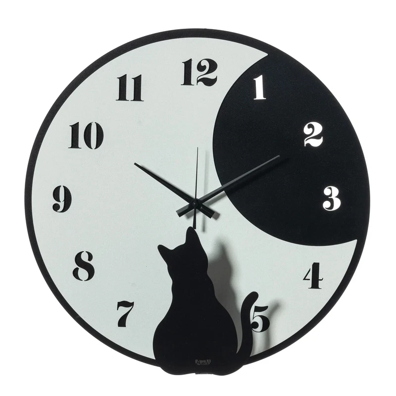 Orologio da parete particolare Moon Whiskers Nero e Bianco Arti & Mestieri 43 cm, fotografia 4 di 7