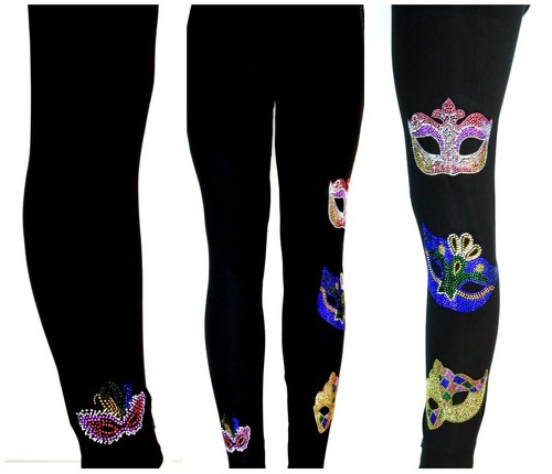 S - XL Top Rhinestone Bling Masquerade Mardi Gras Mask Party Short or 3/4 Sleeve - Picture 9 of 11