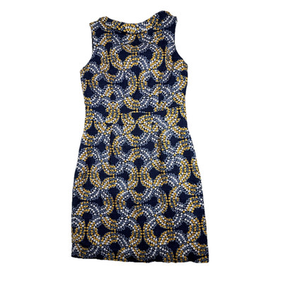 Boden Dress Women 6 Petite Blue Yellow Geometric Martha Sheath Dress Retro Style
