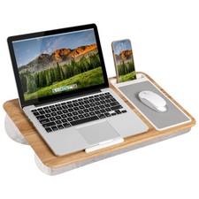 Home Office Lap Desk Oak Woodgrain Laptop Stand with Mouse Pad Phone Slot