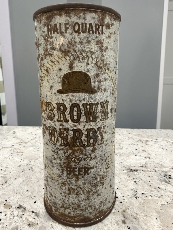 Brown Derby Half Quart Flat Top Beer Can