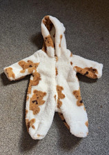 Baby Bear Fleece Hooded Footed Snowsuit Full Zip. 0-1 Month. White/Brown