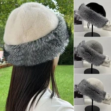 Womens Faux Fur Mongolian Hats Cap Brimless Plush Fluffy Skiing Riding Warm Hat
