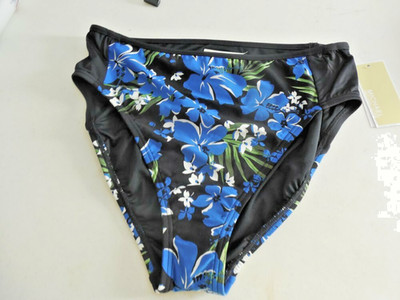 MICHAEL KORS Medium Bikini bottom  black blue floral high waist full seat NWT