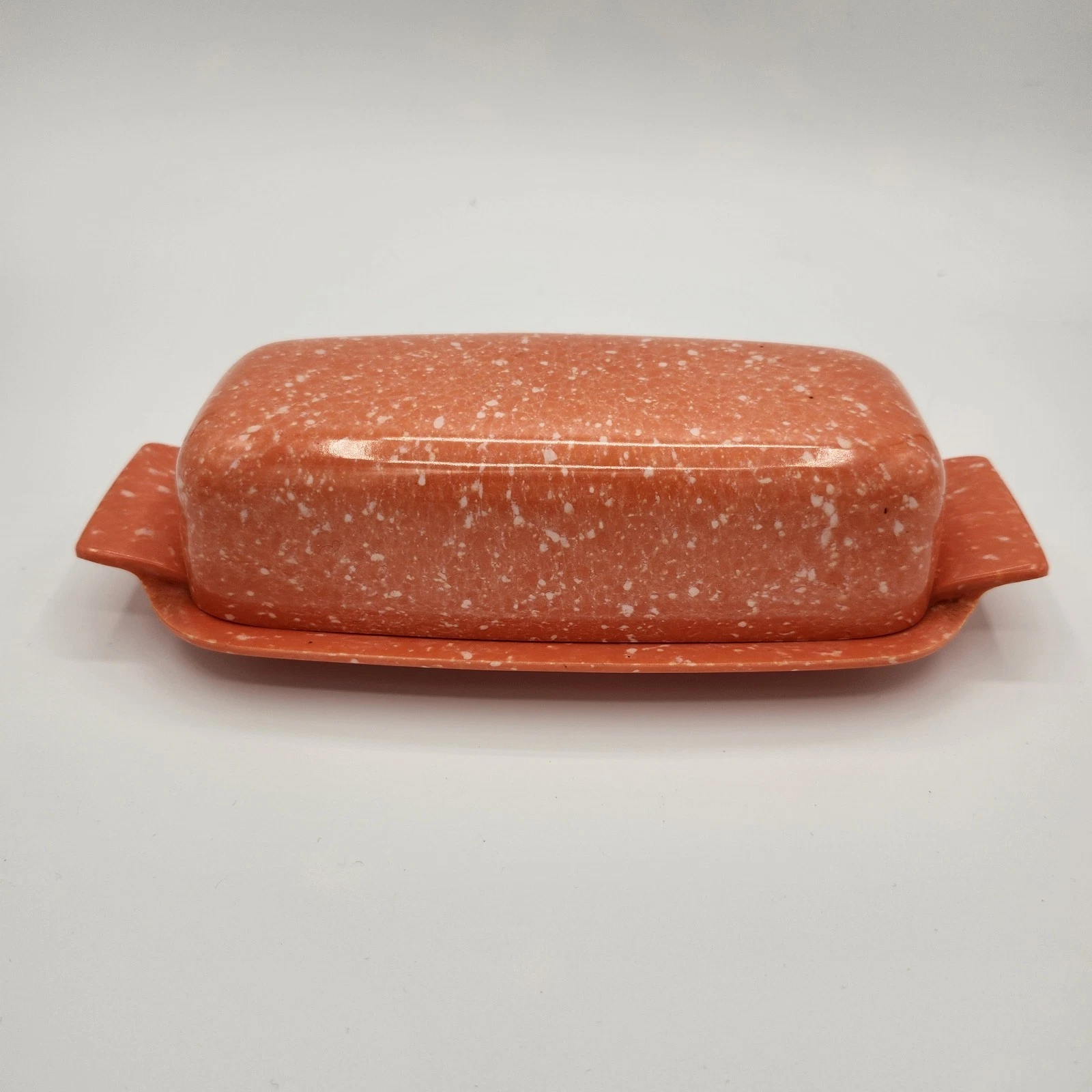 Vintage Allegro Gaiety Melmac Butter Dish Joan Luntz Speckled Coral 1950s MCM