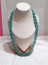 Collana Vintage A Due Fili, In Vetro Color Turchese Con Susta Gioiello