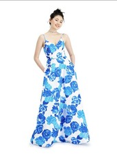 NWT - City Studios Women s Fit Flare Full Length Blue/White Prom Dress Size 3