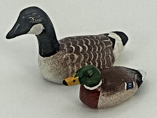 2 T. KEEN Signed Miniature Duck Decoys - Canada Goose & Mallard - 1:12 Dollhouse