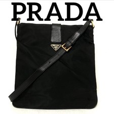 DDP PRADA Black Nylon Shoulder bag Logo gold leather logo Tax Included
